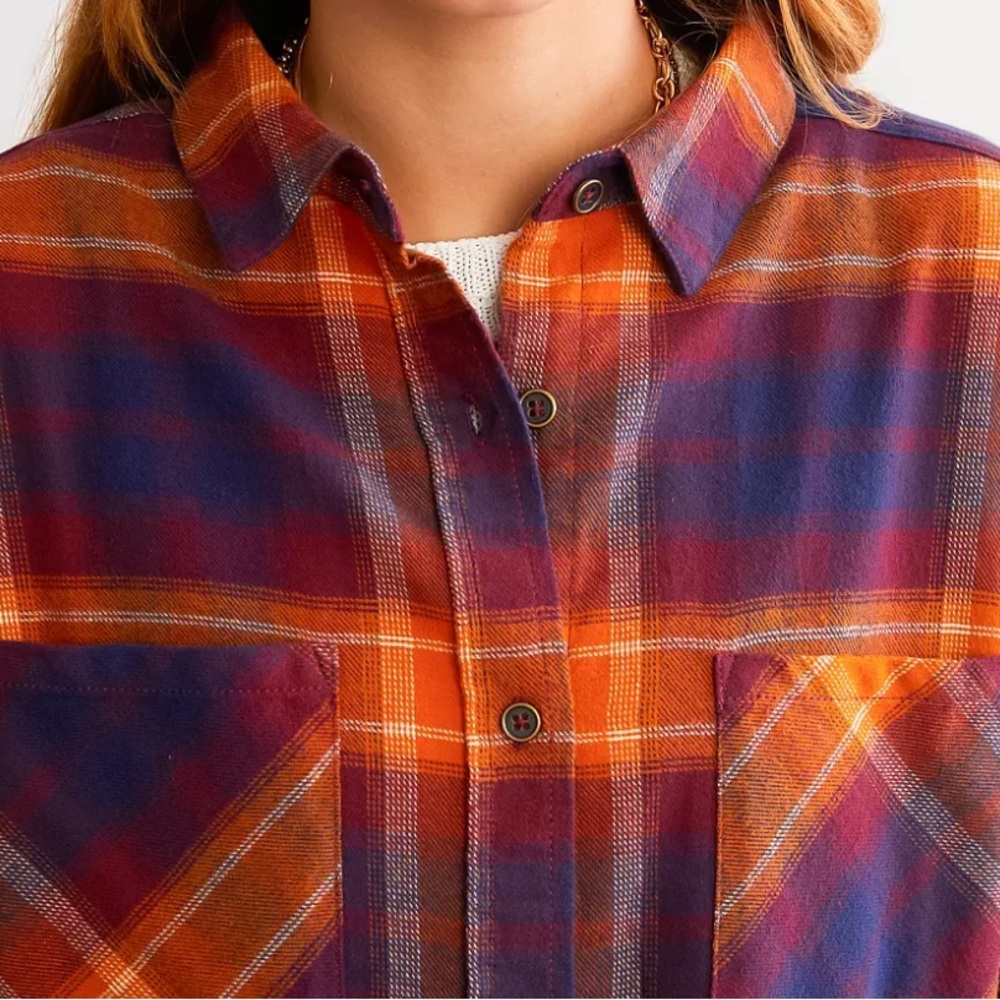 BKE Plaid Boyfriend Button Up Shirt Size XS - Picture 12 of 15